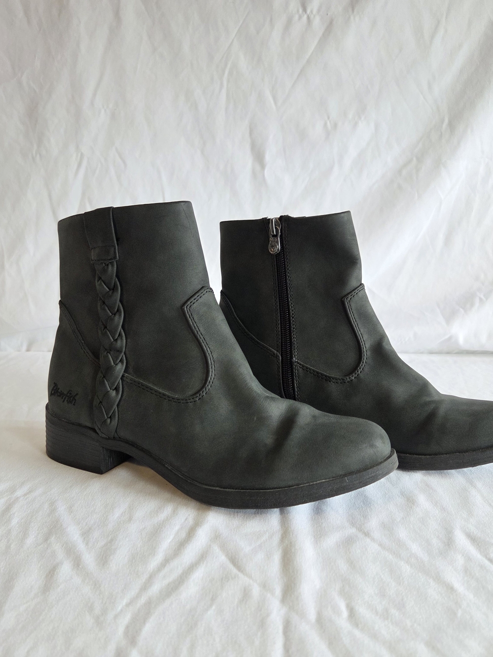 Blowfish Dark Gray Faux Leather Braided Detail Ankle Boots - 7.5